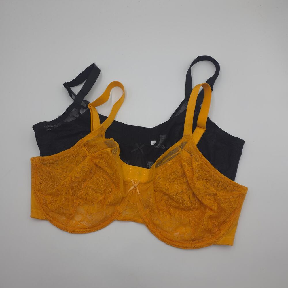 HSIA Bundle of Two Enchante Unlined Lace Underwire Bra in Yellow Black 38DDD